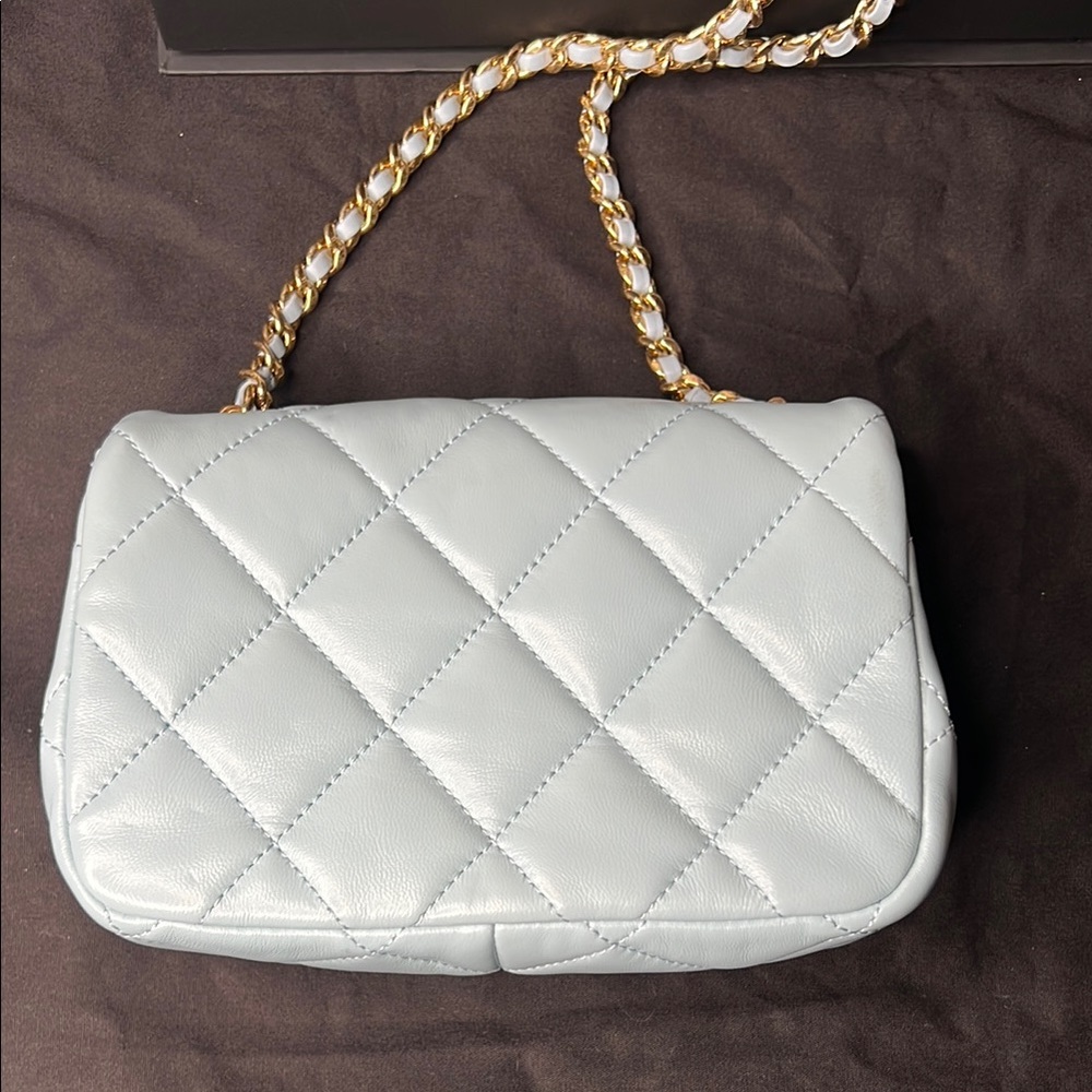 Chanel Blue Quilted Mini Flap Leather Bag Gold Box, Dust Bag NWT - Picture 6 of 17